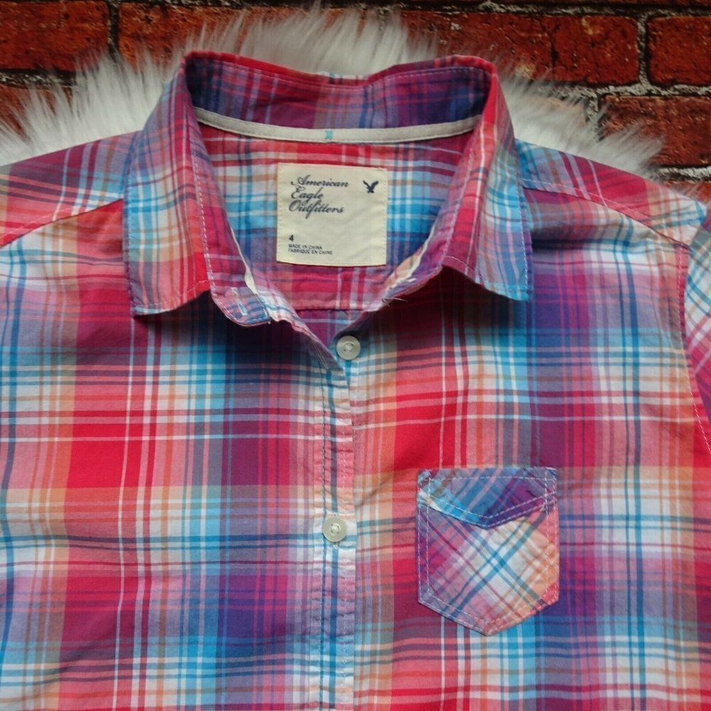 ๐ฐ3/$25 American Eagle Outfitters Button Down Shirt Top LS Plaid Western 4 - Picture 9 of 12